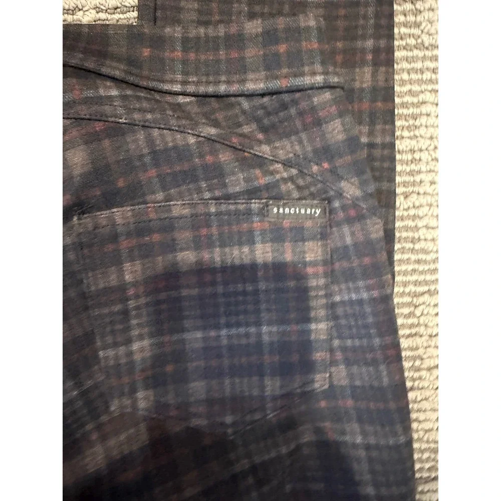 Sanctuary Plaid Stretch‎ Leggings Pants Women's Charcoal Red Blue Slim Fit